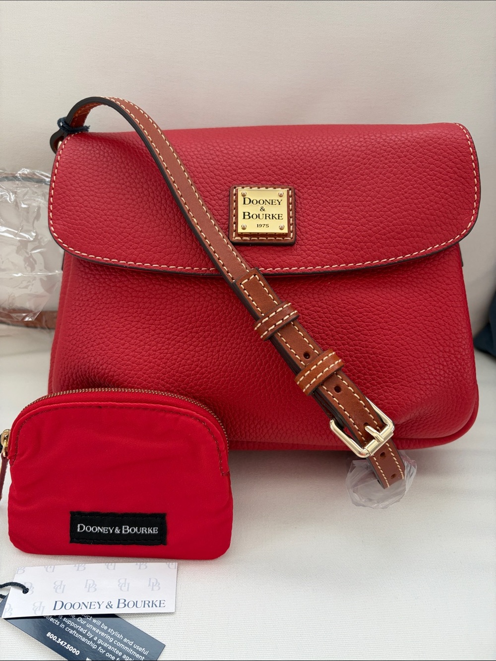 NWT Dooney & Bourke Tomato Red Larger & Roomier Flap Crossbody Bag & Coin Purse